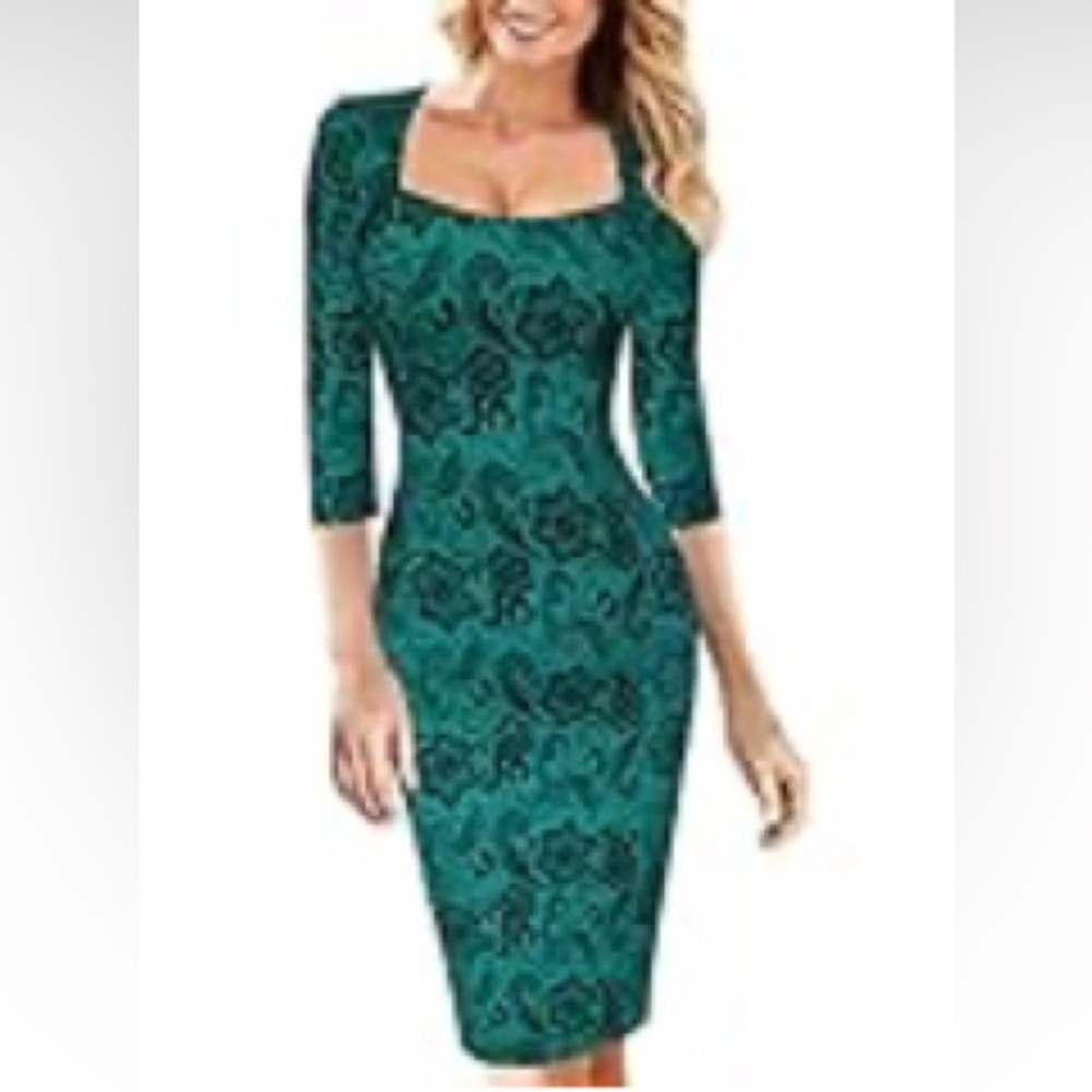 Green and black midi dress Size S
